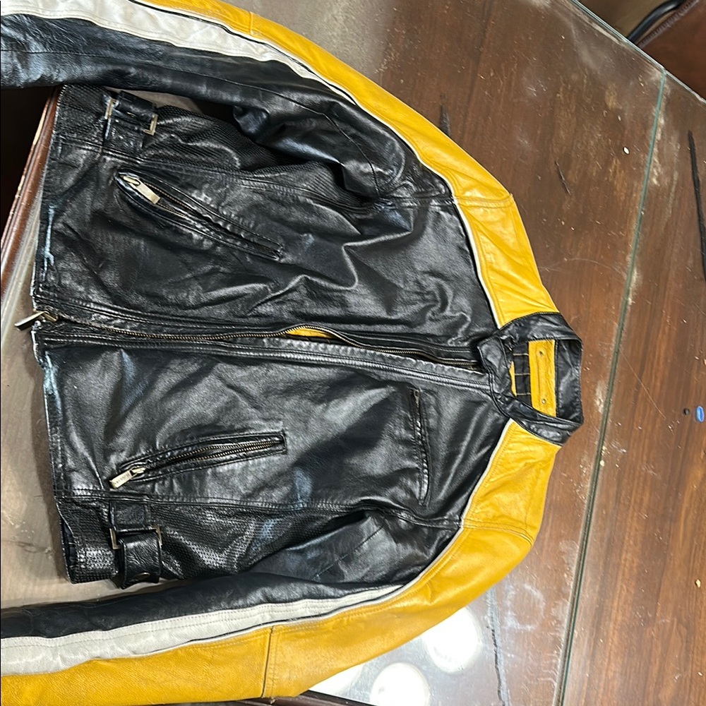 Wilsons Leather Black and Yellow Varsity Bomber Jacket